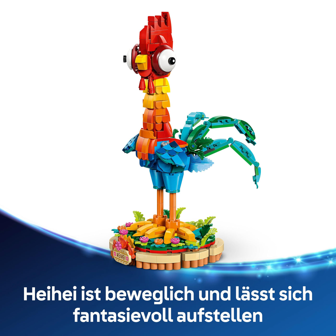 LEGO ǀ Disney Vaiana 2: Heihei Spielzeug - Tierfigur zum Spielen & Ausstellen mit drehbarem Kopf, beweglichen Flügeln & Schwanzfedern sowie Ständer – Geschenk für Mädchen ab 9 Jahren – 43272