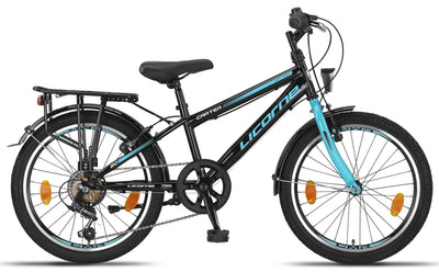 Licorne Bike Carter Premium Mountainbike in 20 Zoll Fahrrad für Kinder Mädchen Jungen 6 Gang Shimano Schaltung (Kinderfahrrad, Schwarz/Blau)
