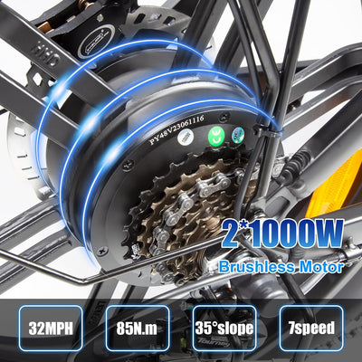 KETELES Klapprad E Bike mit Doppelmotor, 20"×4.0 Elektro Cityräder Faltbar, 48V 35Ah E-Bike Erwachsene, Elektrofahrrad für Herren und Damen, Hydraulische Scheibenbremsen (Schwarz)