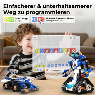 Apitor Robot J Programmierbarer Roboter für Kinder, 6-in-1 Kreativer Roboter Bausatz, App-Ferngesteuerter Kinder Spielzeug, pädagogisches Programmiergeschenk für Jungen ab 7-12 Jahren (480 Stück)