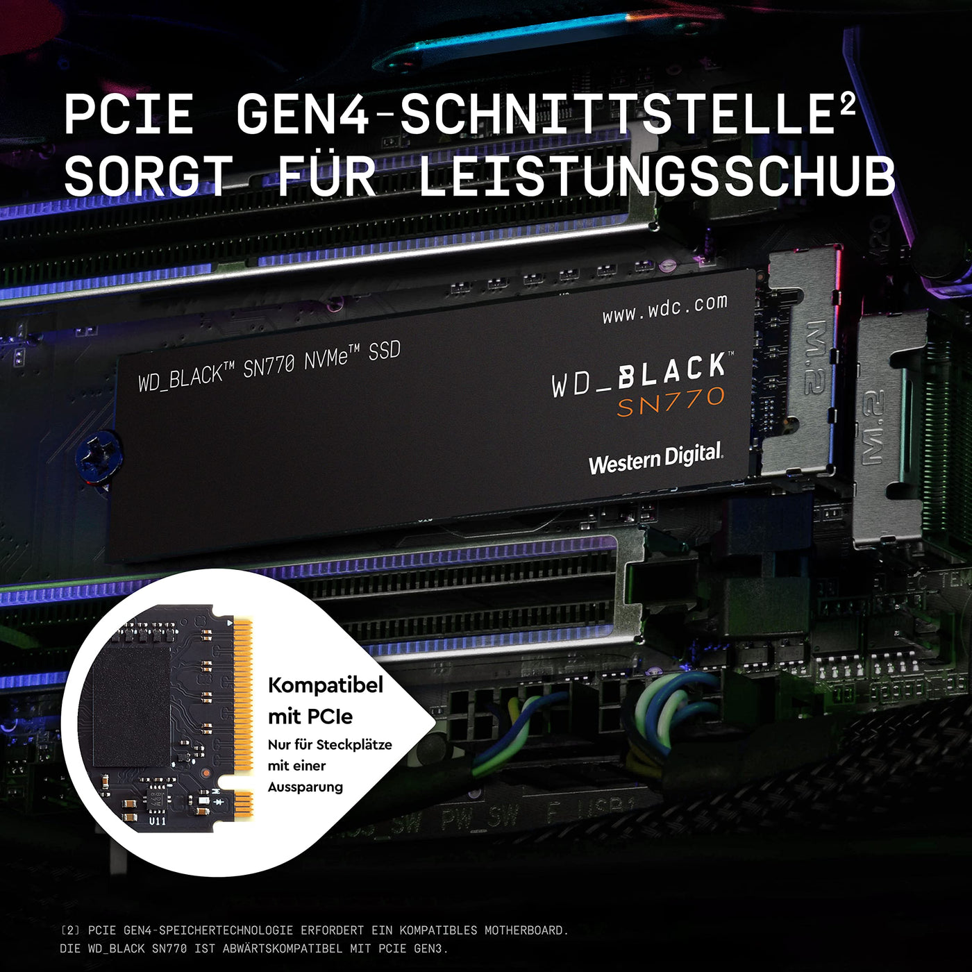 WD_BLACK SN770 NVMe SSD 2 TB (High-Performance, Gaming, PCIe Gen4, M.2 2280, Lesen 5.150 MB/s, Schreiben 4.850 MB/s) Schwarz