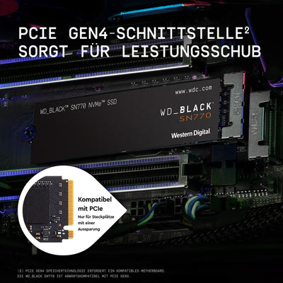WD_BLACK SN770 NVMe SSD 2 TB (High-Performance, Gaming, PCIe Gen4, M.2 2280, Lesen 5.150 MB/s, Schreiben 4.850 MB/s) Schwarz