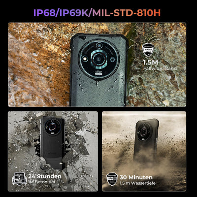 HOTWAV T7 PRO Outdoor Smartphone, 6,6 Zoll 12GB+256GB (2TB Erweiterbar) Android 13 Outdoor Handy Ohne Vertrag, 6280mAh 64MP+8MP Kamera Baustellenhandy Dual SIM 4G Handy-Face ID/NFC/Fingerabdruck/IP68