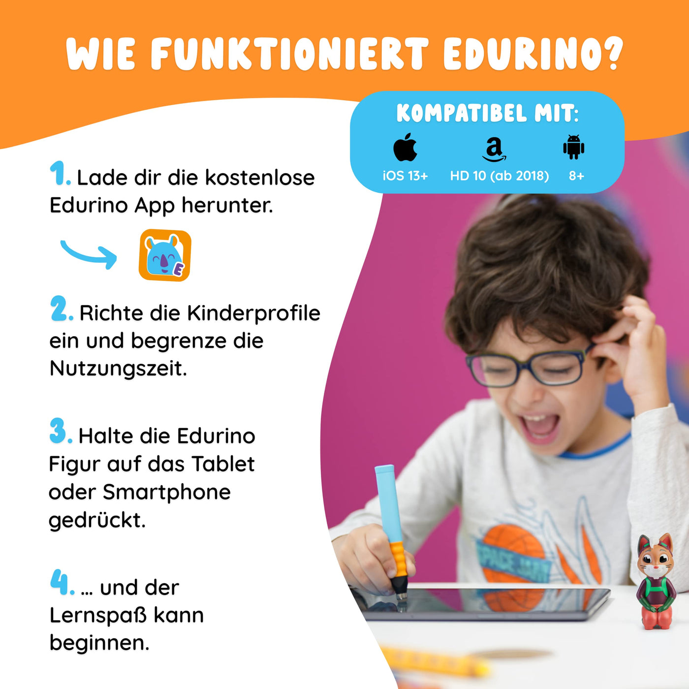 Edurino Starterset Juki Kreativität & Malen ab 4 Jahren inkl. Eingabestift | Innovatives & digitales Lernspiel | Farbenlehre & Malexperimente