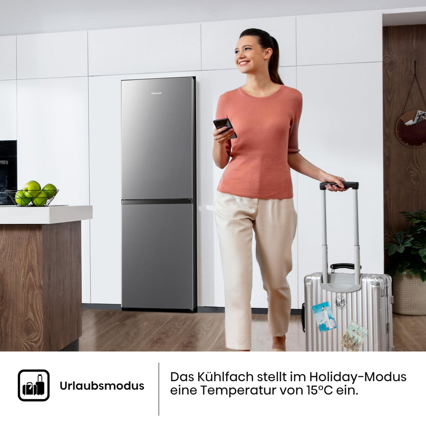 Hisense RB327N4AD2 Kühl-Gefrierkombination/ NoFrostPlus/ Multiflow 360°/ HolidayMode/ FreshZone/ 182,4 cm/ Kühlteil 171 l/ Gefrierteil 85 l/ 41 dB/ 287 kWh/ Jahr/ Edelstahl-Look