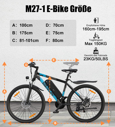 VARUN E Bike, 27.5 Zoll E-Bike Herren Damen mit 48V 13Ah(624Wh) Akku, Reichweite Max 100KM, 250W Motor, EBike Mountainbike mit 21-Gang, 5 Modi, LCD-Display, Elektrofahrrad Ebike mit EU-Konformes