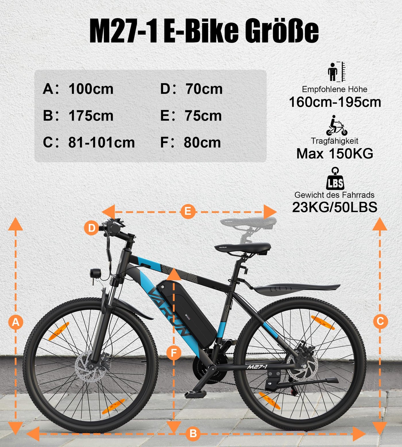 VARUN E Bike, 27,5 Zoll E-Mountainbike Herren Damen, APP-Modell, 48V13Ah Akku, LCD-Display mit 5 Fahrstufen, 21-Gang, Elektrofahrrad für Erwachsene, Reichweite Max 110KM
