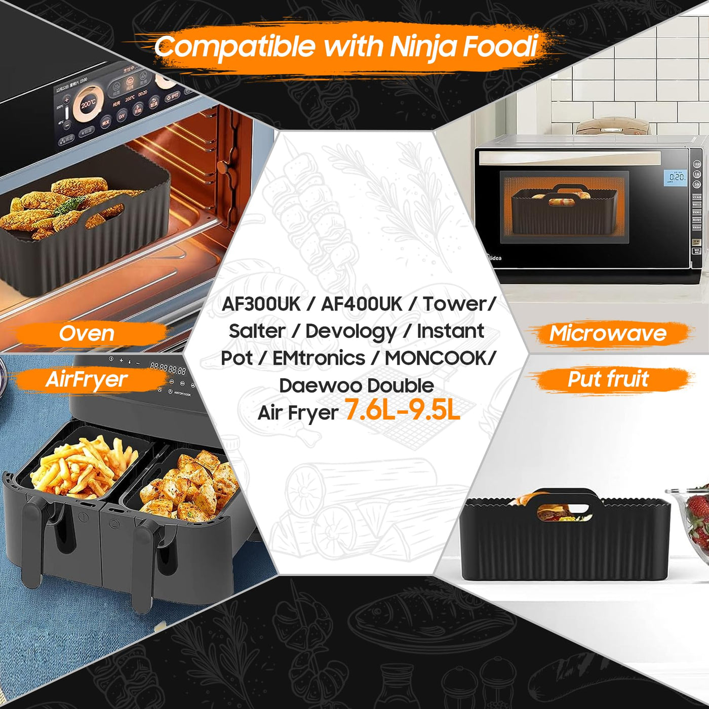 Heißluftfritteuse Zubehör | Airfryer Zubehör für Ninja Dual AF400EU & AF300EU & Tower T17088 | für Ninja Airfryer Zubehör | Air Fryer Accessories | Kompatibel für Ofen, Mikrowelle