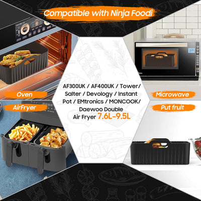 Heißluftfritteuse Zubehör | Airfryer Zubehör für Ninja Dual AF400EU & AF300EU & Tower T17088 | für Ninja Airfryer Zubehör | Air Fryer Accessories | Kompatibel für Ofen, Mikrowelle