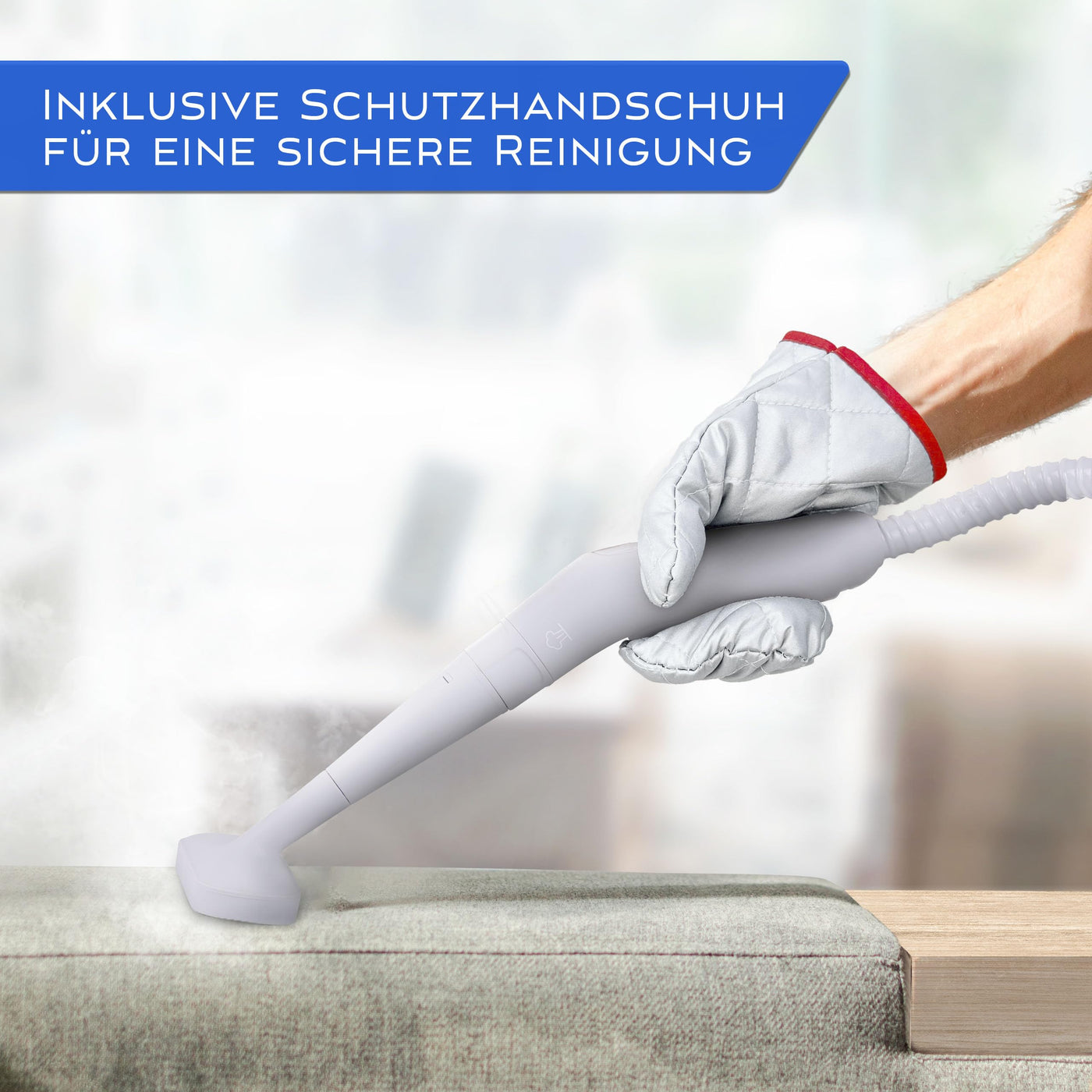 LEBENLANG Elektrischer Dampfreiniger Handgerät Steam Cleaner - 1000W & 300ml + 10x Zubehör | Handdampfreiniger Dampf Reiniger Auto Heißluft Fugenreiniger für Bad Fliesen und Fugen Gerät Polstermöbel