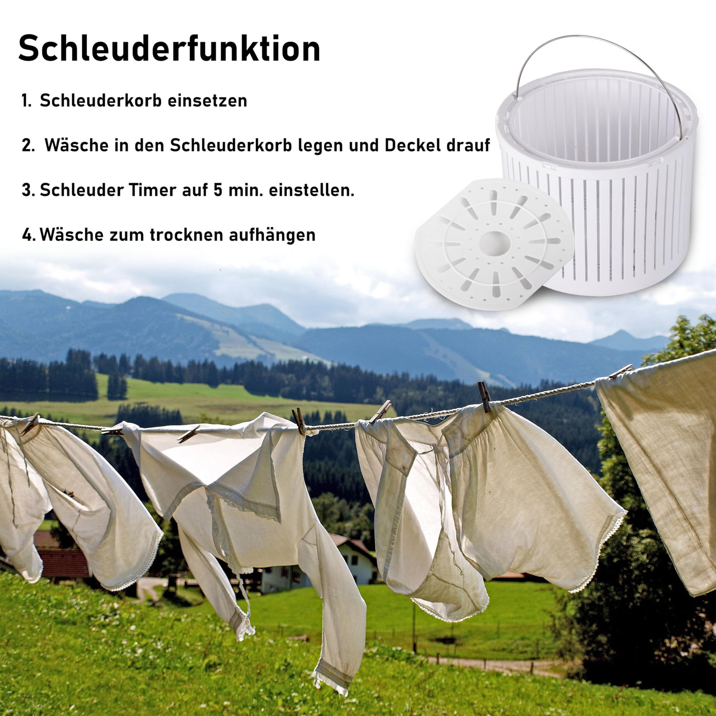 Mini Waschmaschine 25 Liter, 580 Watt mit Schleuder, kleine Waschmaschine bis 3 kg Wäsche, Reise-Waschmaschine, Mini-Waschmaschine Camping, Mobile Single Reisewaschmaschine mit Schläuderfunktion