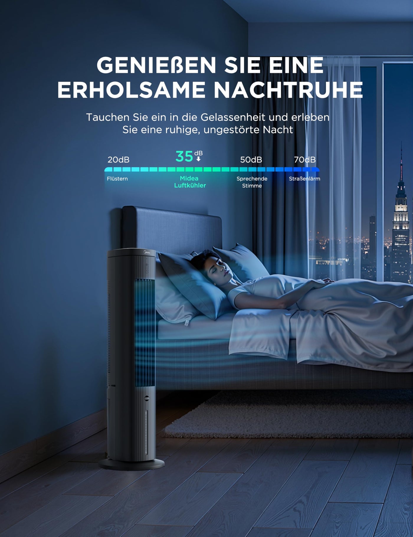 Midea Turmventilator mit 5L Wasserkühlung | Luftkühler mobil | Mobile Klimaanlage ohne Abluftschlauch | Verdunstungskühler, 3 Geschwindigkeitsstufen,75° Schwenkfunktion, 7h Timer, Leiser