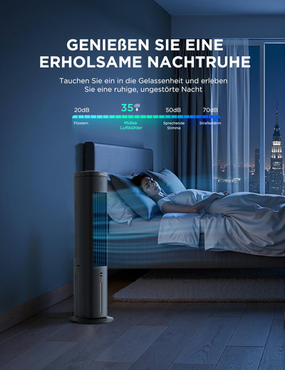 Midea Turmventilator mit 5L Wasserkühlung | Luftkühler mobil | Mobile Klimaanlage ohne Abluftschlauch | Verdunstungskühler, 3 Geschwindigkeitsstufen,75° Schwenkfunktion, 7h Timer, Leiser