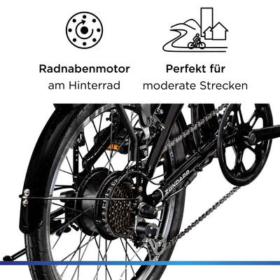 ZÜNDAPP Z120 20 Zoll E Bike Faltrad Damen Herren Elektrofahrrad klappbar Fahrrad Elektro Klapprad Ebike Pedelec E-Bike Erwachsene Klappfahrrad (schwarz/grau, 28 cm)
