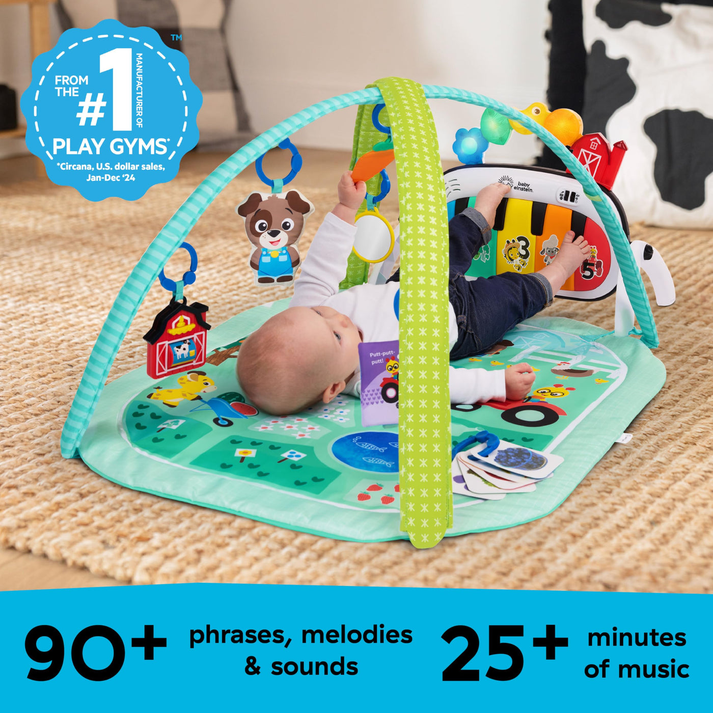 Baby Einstein Farm Explorers 4-in-1 Kickin' Tunes Musical Meadow Musik- & Sprachentdeckungs-Spielbogen, Spielmatte mit Kick-Piano, ab 0 Monaten