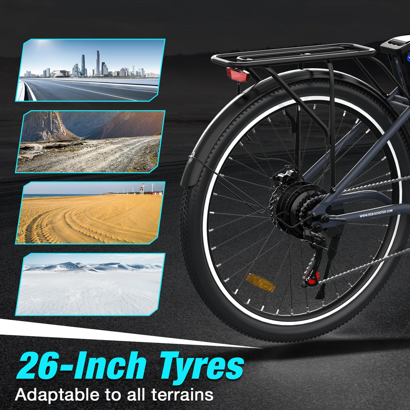 RCB 26" E Bike, 250W Motor, 7 Gang, Reichweite 35-90 km, City Ebike,Doppelscheibenbremsen, Elektro-Mountainbike mit Wasserdichter Fahrradtasche