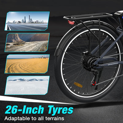 RCB 26" E Bike, 250W Motor, 7 Gang, Reichweite 35-90 km, City Ebike,Doppelscheibenbremsen, Elektro-Mountainbike mit Wasserdichter Fahrradtasche