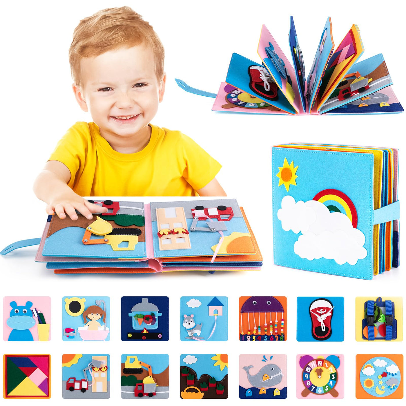 Gagotoy Quiet Book ab 1 2 Jahre, Montessori Spielzeug Activity Buch 3D Filz Sensorisches Busy Board, Weichem Stoff Früh Lernspielzeug für Baby Kleinkinder ab 1 2 3 Jahre