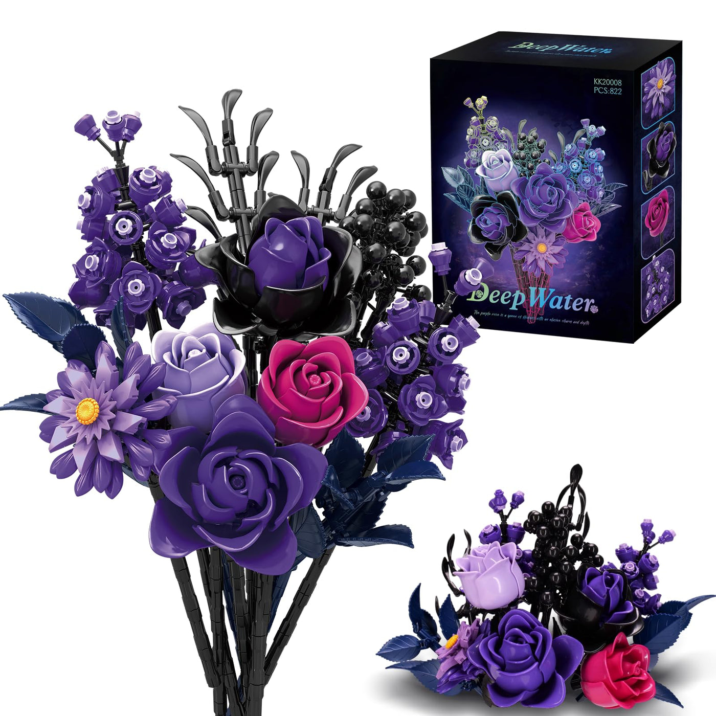 Ideas Halloween Blumen Rosen Spielzeug Klemmbausteine Bausteinen，Kompatibel Mit Lego Flowers Geschenk für Erwachsene Frauen Mädchen Home Deko für Geburtstag, Muttertag, Weihnachten 8-16+（822PSC）