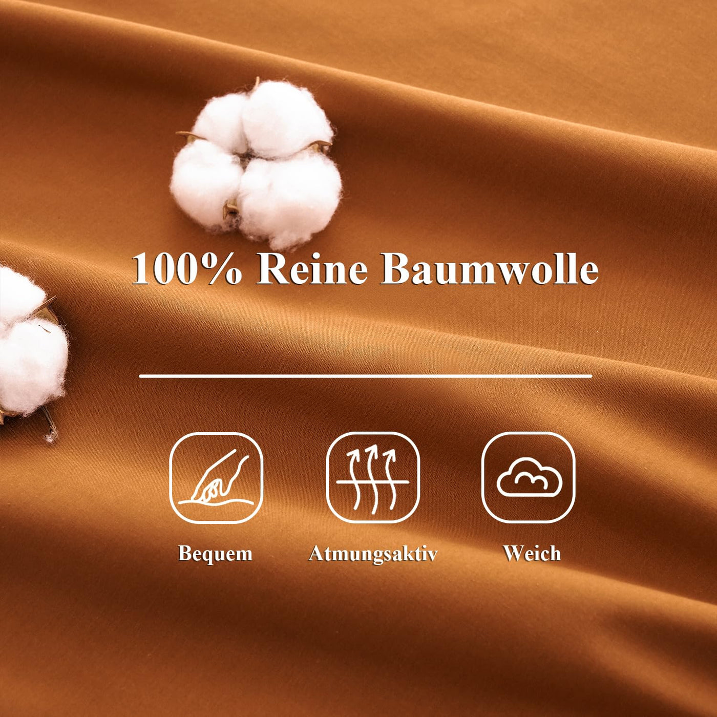 Sedefen Bettwäsche 200x200cm Baumwolle Bettwäsche-Sets Karamell Braun ÖKO-TEX Zertifiziert Bettbezug 3 Teilig Hohe Qualität 100% Baumwolle Bettwaren-Sets mit Reißverschluss und 2 Kissenbezug 80x80cm