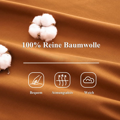 Sedefen Bettwäsche 200x200cm Baumwolle Bettwäsche-Sets Karamell Braun ÖKO-TEX Zertifiziert Bettbezug 3 Teilig Hohe Qualität 100% Baumwolle Bettwaren-Sets mit Reißverschluss und 2 Kissenbezug 80x80cm