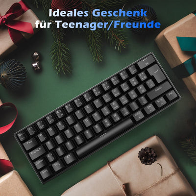 TECURS Mechanische Gaming Tastatur, Mechanische Tastatur 60 Prozent QWERTZ Rote Schalter für PC Gamer und Arbeits, 61 Tasten Kabelgebundene Tastatur für PC Windows/PS5/PS4, Schwarz