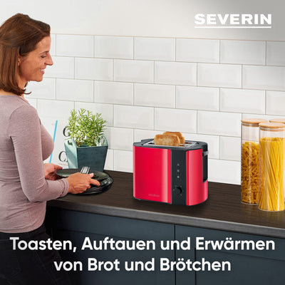 SEVERIN Automatik-Toaster, Toaster mit Brötchenaufsatz, hochwertiger Edelstahl Toaster zum Toasten, Auftauen und Erwärmen, 800 W, Fire Red Metallic / Schwarz, AT 2217