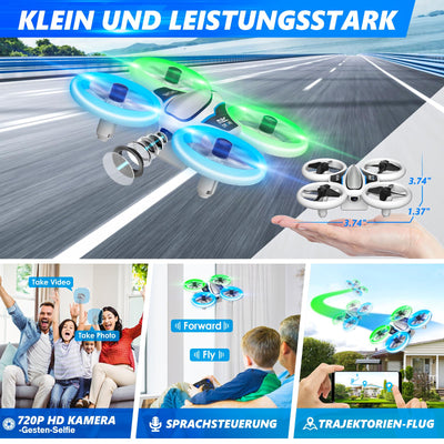 Mini Drohne mit Kamera HD 720P für Kinder, RC Drone mit LED Lichter,Quadrocopter mit 3D Flips, Kopflosem Modus und 3 Akkus,21 Min Lange Flugzeit,Spielzeug Drohne Helikopter für Kinder und Anfänger