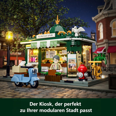 FUNWHOLE Kiosk Beleuchtung Klemmbausteine Haus, Schreibtisch-Deko, Retro Modular Building Stadtleben Set, Geschenk für Erwachsene und Jugendliche,556 Pcs,F9023,Newsstand