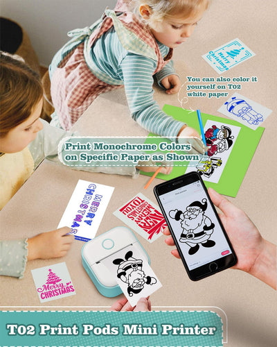 Memoking Mini-Drucker – T02 Mini-Thermodrucker, tragbarer Mini-Etikettendrucker ohne Tinte, Bluetooth, Drucker für Lernnotizen, anatomische Diagramme, Fotos