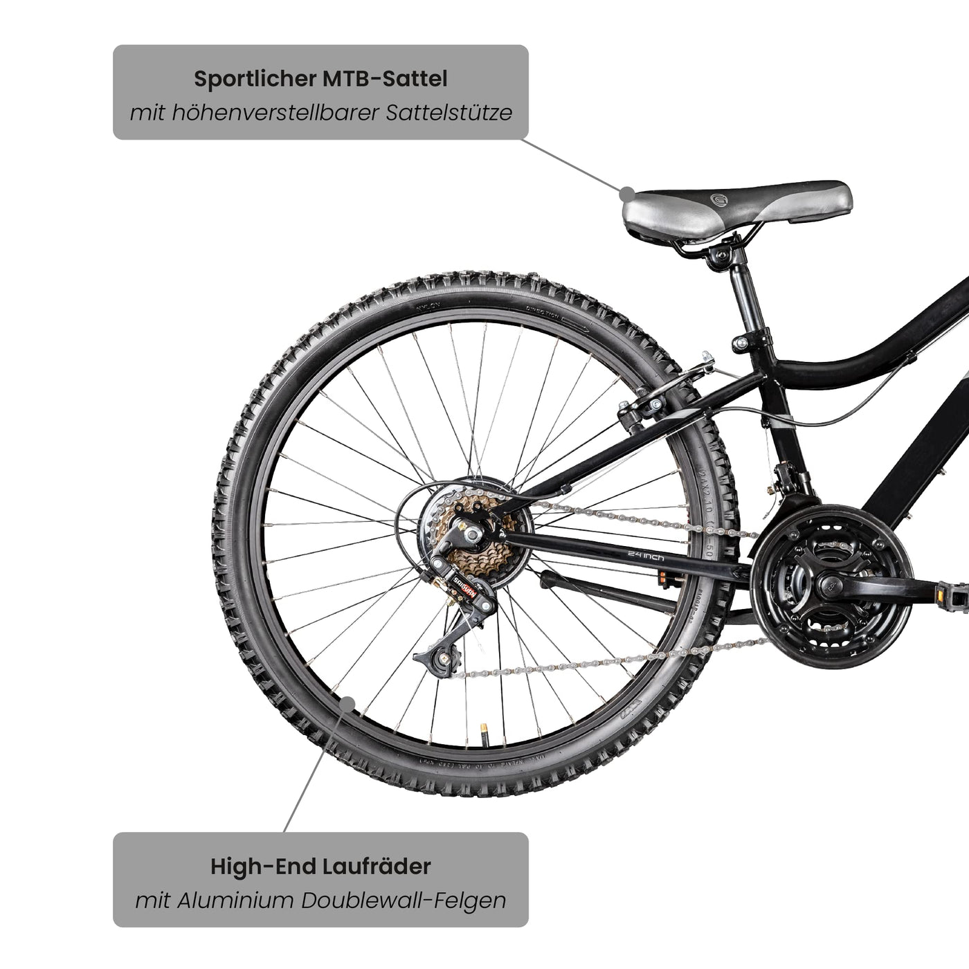 Galano GA20 Mountainbike 24 Zoll Jungen Mädchen Fahrrad für Jugendliche Jugendfahrrad MTB Hardtail Jugend Kinder Fahrrad ab 8 Jahre Mountain Bike 21 Gänge (schwarz/grau, 30 cm)