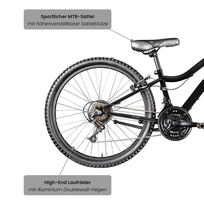 Galano GA20 Mountainbike 24 Zoll Jungen Mädchen Fahrrad für Jugendliche Jugendfahrrad MTB Hardtail Jugend Kinder Fahrrad ab 8 Jahre Mountain Bike 21 Gänge (schwarz/grau, 30 cm)