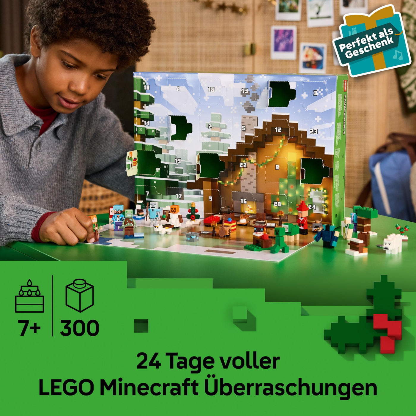 LEGO Minecraft Adventskalender 2025 - Weihnachten Spielzeug für Jungen & Mädchen ab 7 Jahren - 24 Überraschungen inkl. Minifiguren & Mini-Modellen - Kinder Spielset - Gaming Geschenk zum Advent 21280