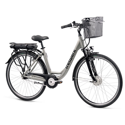 TRETWERK 28 Zoll E-Bike Damen Fahrrad Pedelec - Cloud Pro - Citybike Damenfahrrad mit Fahrradkorb und 7 Gang Nabenschaltung - 250W, 36V grau