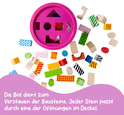 Eichhorn – bunte Holzbausteine – 50 Stück in Box, Bauklötze mit Bedruckung, aus Birkenholz, für Kinder und Babys ab 12 Monaten, Holzspielzeug, Verpackung kann variieren