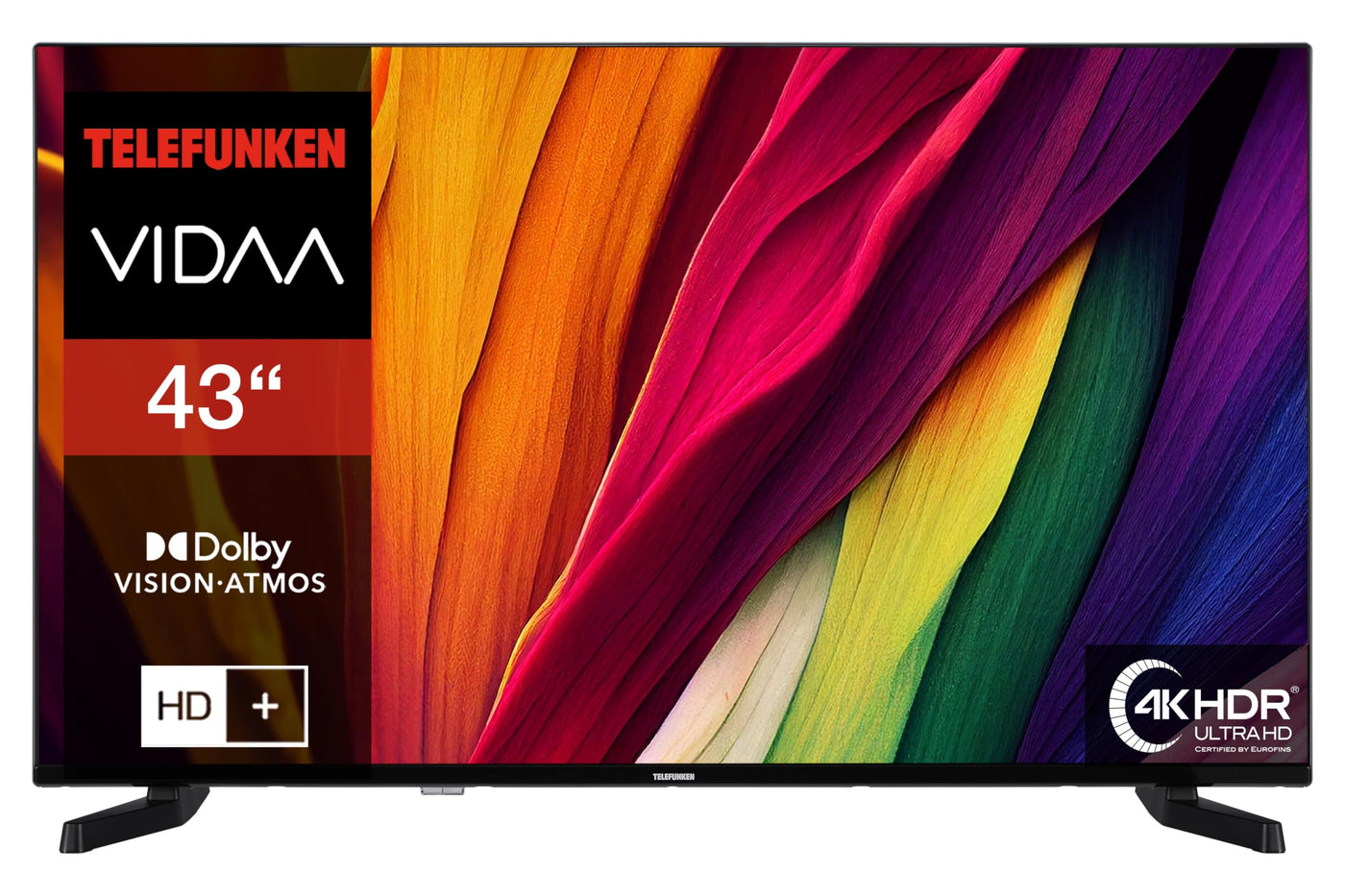 Telefunken Fernseher 43 Zoll Smart TV VIDAA D43U790B2CW 4K Fernseher UHD, HDR TV mit Dolby Vision, Triple-Tuner und 6 Monate HD+ inkl., LED TV schwarz