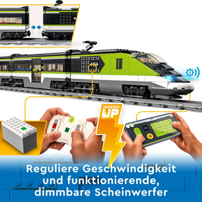 LEGO City Trains - Personen-Schnellzug -Ferngesteuertem Zug mit funktionierenden Scheinwerfern, 2 Waggons, 24 Gleisstücken & 6 Minifiguren – Geschenk für Jungen & Mädchen ab 7 Jahren - 60337