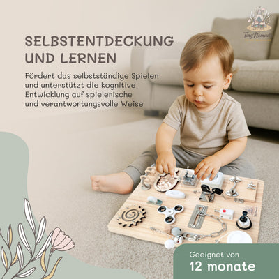 Tiny Nomads Montessori Busy Board motorikbrett ab 1 2 3 4 Jahr - Motorikboard für Baby Sensorik Activity Board holzspielzeug Autismus & ADHS geeignet