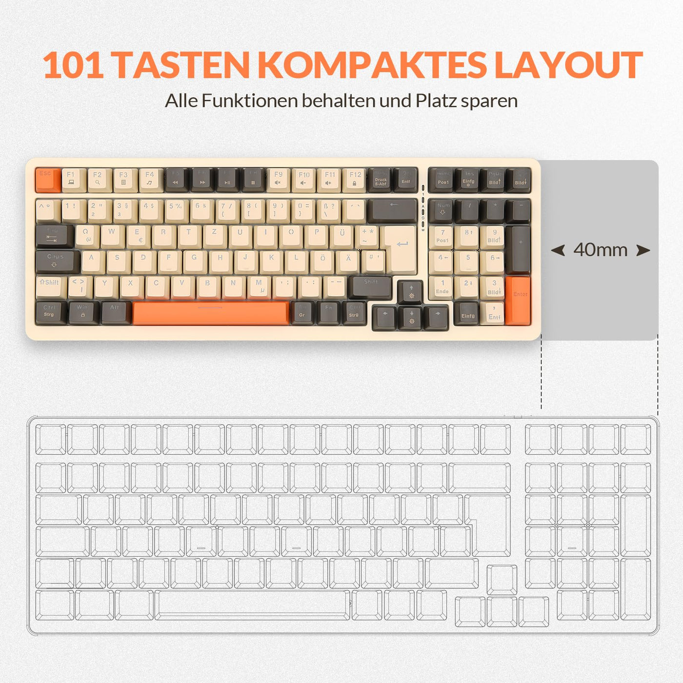 Rii Mechanische Tastatur Gaming Keyboard, Gaming Tastatur Kabel mit QWERTZ, Tastatur Mechanisch mit Blaue Schalter (Laut), Keyboard Gaming Tastatur 75 Prozent (Kabel Verbindung)