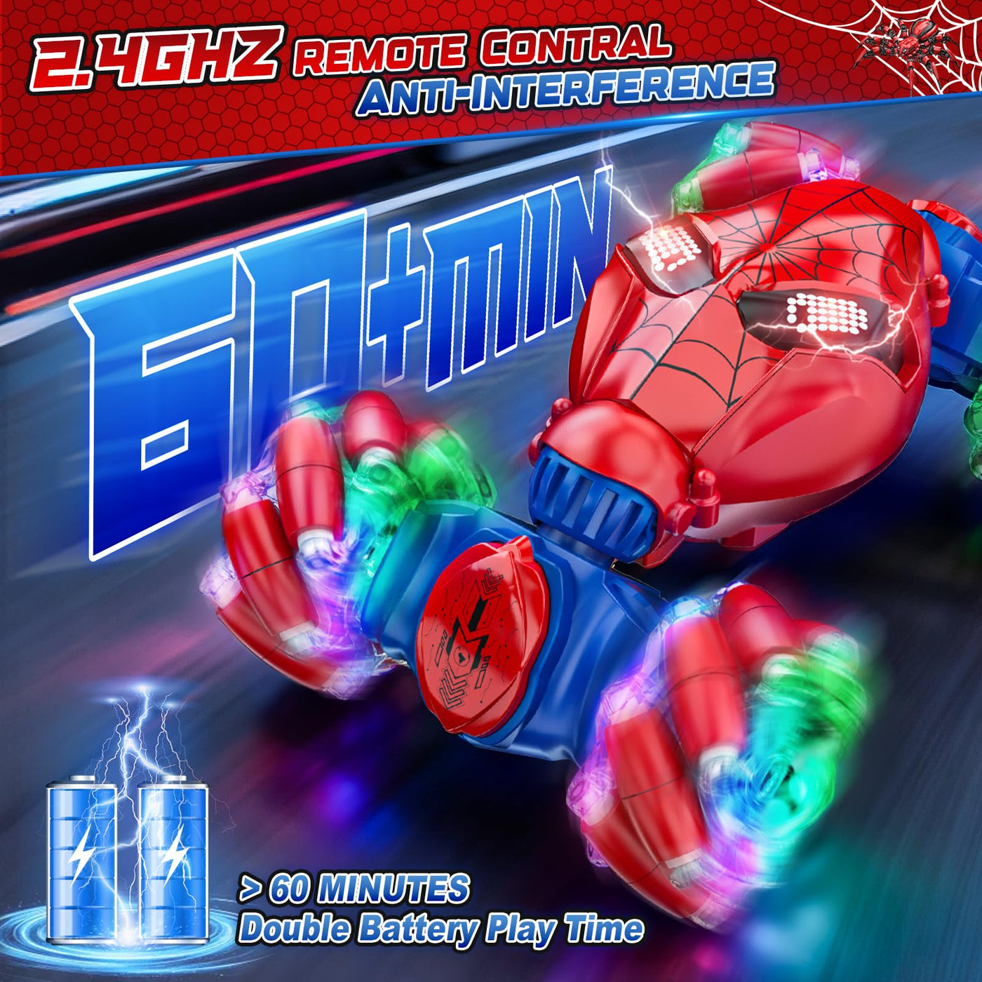 Spider Handsteuerung Ferngesteuertes Auto - 2.4GHz Doppelseitig RC Stunt Auto Spielzeug ab 3 4 5 6 7 8 9 10 Jahre Jungen, 360°Drehung RC Drift Autos mit Licht, Kinder Weihnachten Geburtstag Geschenke