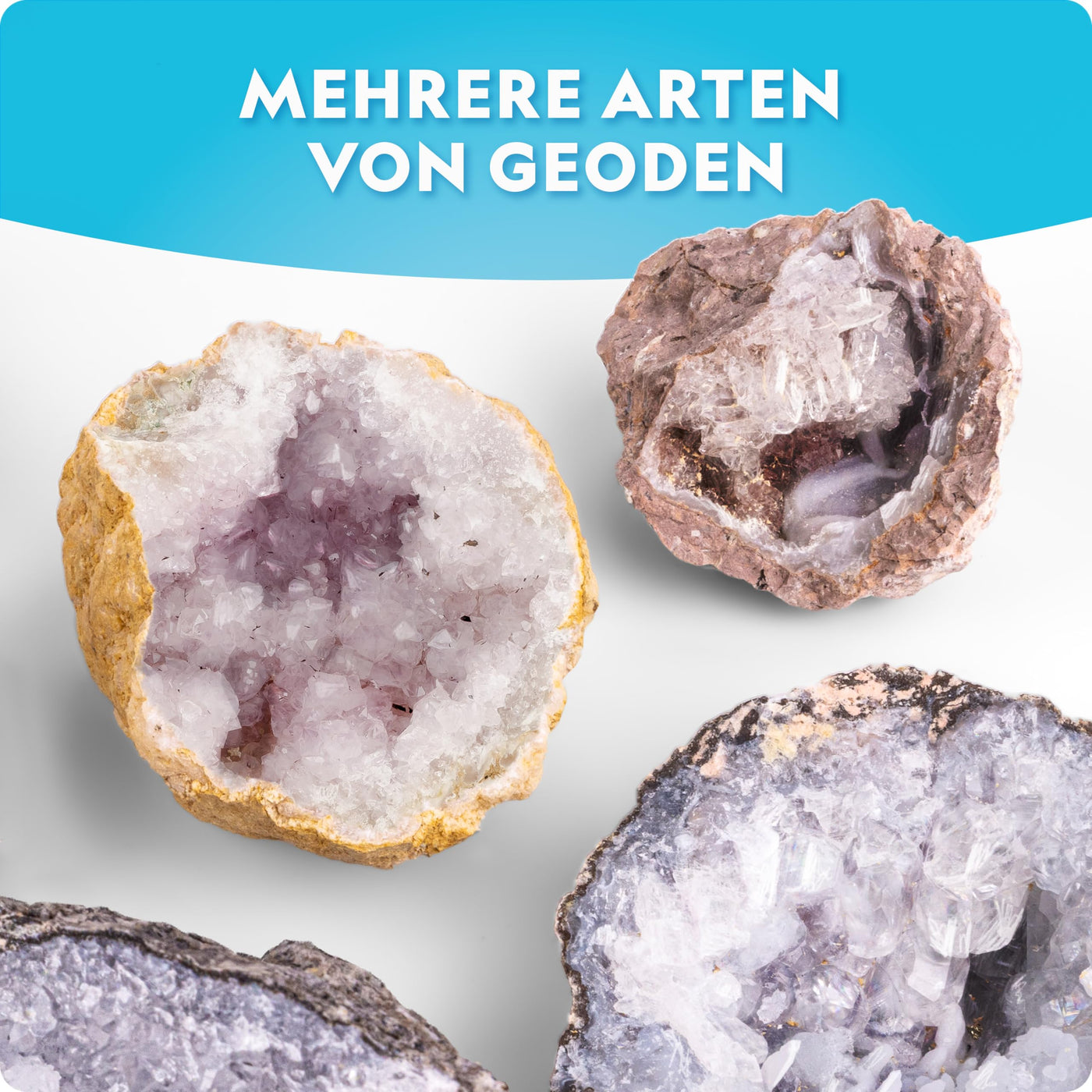 Blue Marble NATIONAL Geographic 10 Premium-Geoden zum Aufbrechen – Inkl. Schutzbrille & Ständer – Mint-Experimentierset, Geologie-Geschenk für Kinder