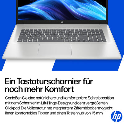 HP Laptop mit 17,3" FHD Display, Intel Core i5-1334U, 16 GB DDR4 RAM, 512 GB SSD, Intel Iris Grafik, Windows 11, QWERTZ, Silber inkl. 25 GB Dropbox-Speicher für 12 Monate