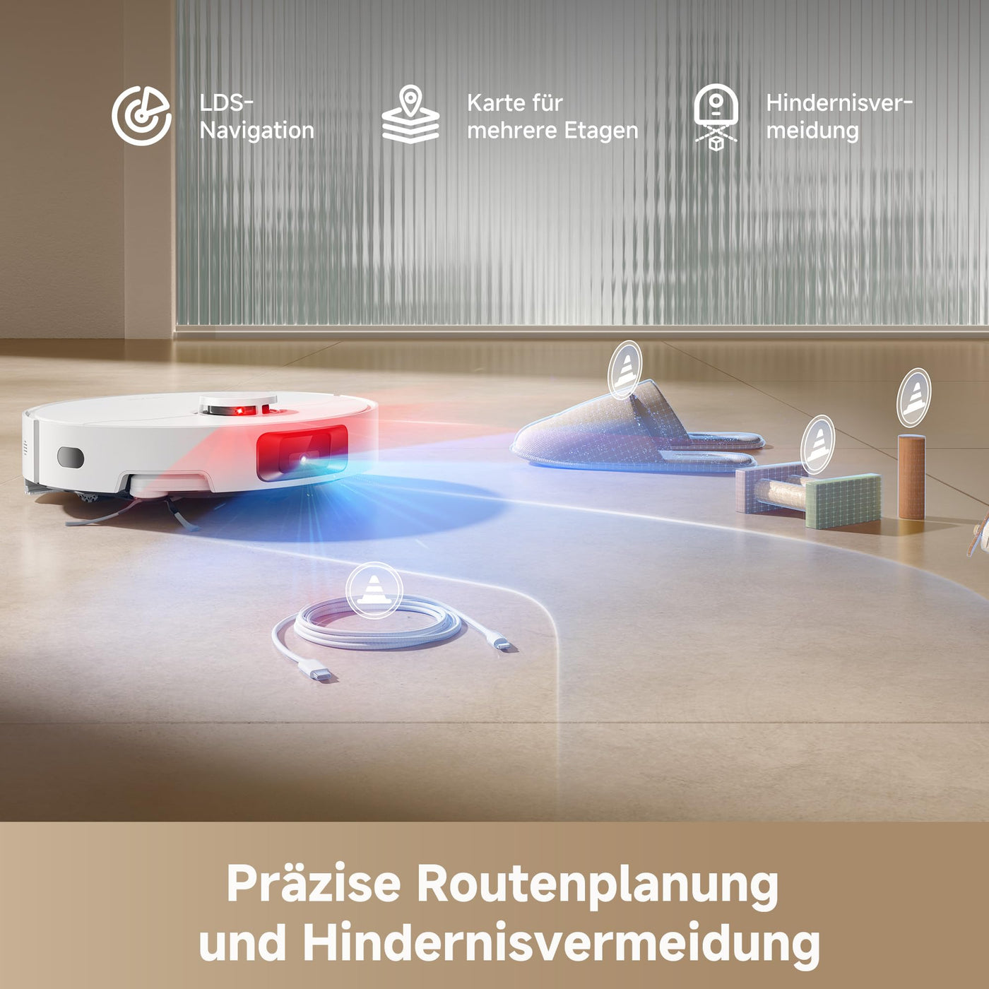 dreame D20 Pro Plus Saugroboter, 13.000 Pa Saugkraft, DuoBrush für Tierhaare, Eckenrein, Selbstentl, Hindernisverm. m. LDS-Navigation & Laser, saugt und wischt, Hartböden & Teppiche, 5.200 mAh Akku