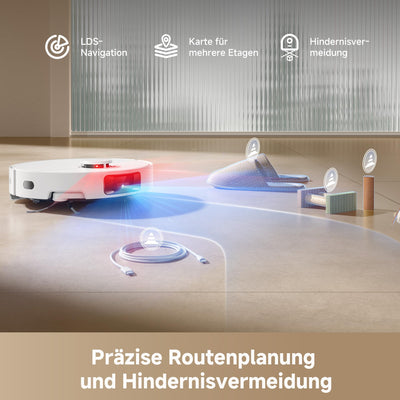 dreame D20 Pro Plus Saugroboter, 13.000 Pa Saugkraft, DuoBrush für Tierhaare, Eckenrein, Selbstentl, Hindernisverm. m. LDS-Navigation & Laser, saugt und wischt, Hartböden & Teppiche, 5.200 mAh Akku