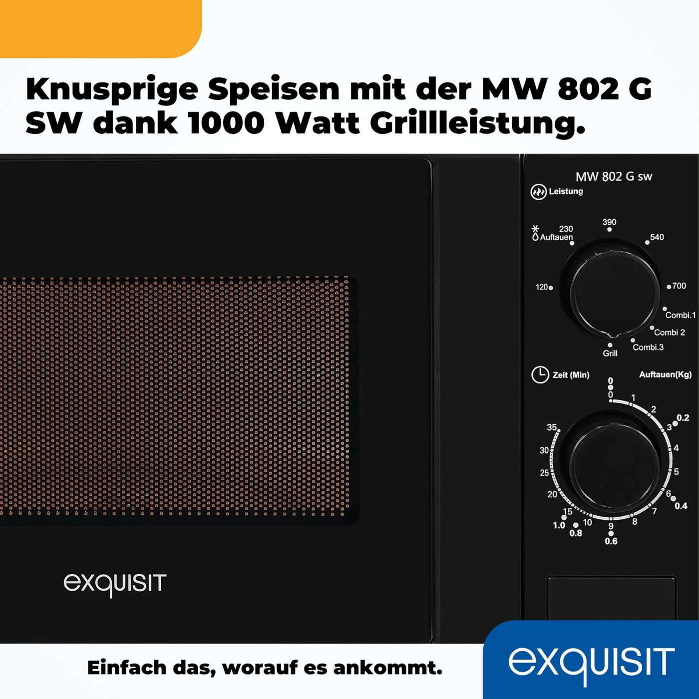 Exquisit Mikrowelle MW 802 G | Mikrowelle mit Grill 1000 W | 700 W gesamt | Timer | Mikrowelle klein und platzsparend 20 L Garrraum | schwarz