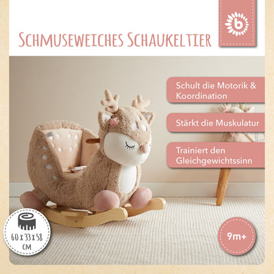 Bieco Plüsch Schaukeltier REH, 60 cm | Kinder Schaukelstuhl mit Sicherheitsgurt | Baby Schaukel | Schaukel Kleinkind | Schaukeltier Baby Schaukelwippe ab 9 Monate | Schaukelpferd Holz