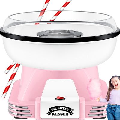 KESSER® Zuckerwattemaschine Set für Dein zuhause - Mit 30x Zuckerwatte Stäbchen & Messlöffel - Retro Cotton Candy Maschine - Zuckerwatte Maschine Mit Zubehör - Höhe 22 cm - 500 W Rosa Weiß