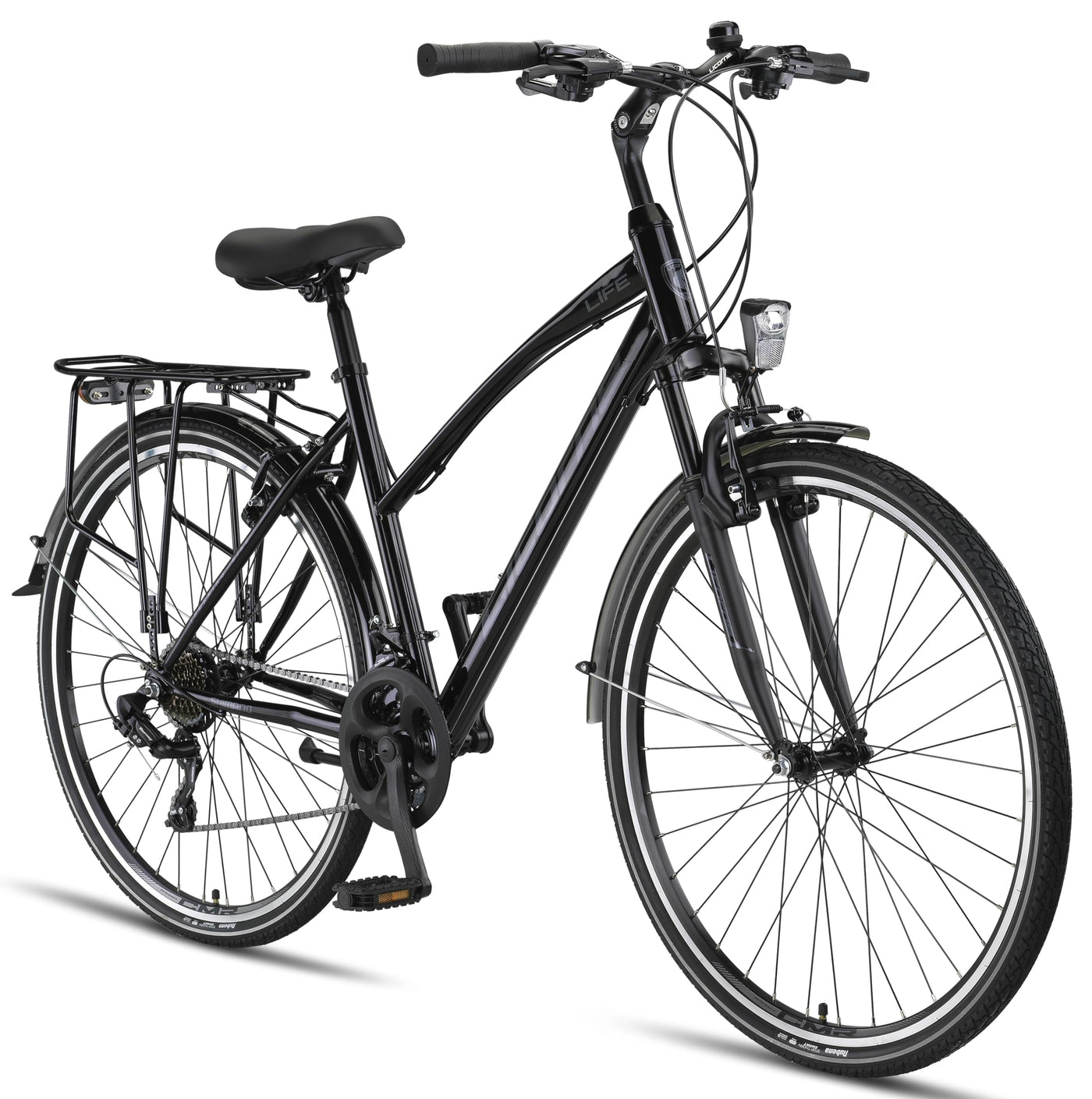 Licorne Bike Premium TrekkingBike in 28 Zoll - Fahrrad für Herren, Jungen, Mädchen und Damen - Shimano 21 Gang-Schaltung - Citybike - Männerfahrrad - L-V-ATB - Schwarz/Grau