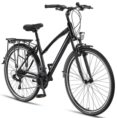 Licorne Bike Premium TrekkingBike in 28 Zoll - Fahrrad für Herren, Jungen, Mädchen und Damen - Shimano 21 Gang-Schaltung - Citybike - Männerfahrrad - L-V-ATB - Schwarz/Grau
