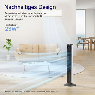 Levoit Turmventilator für Schlafzimmer, 7,5m/s starker 23W energiesparender Ventilator, 25dB sehr leiser Säulenventilator mit Fernbedienung, 12 Geschwindigkeiten 4 Modi, Weiß